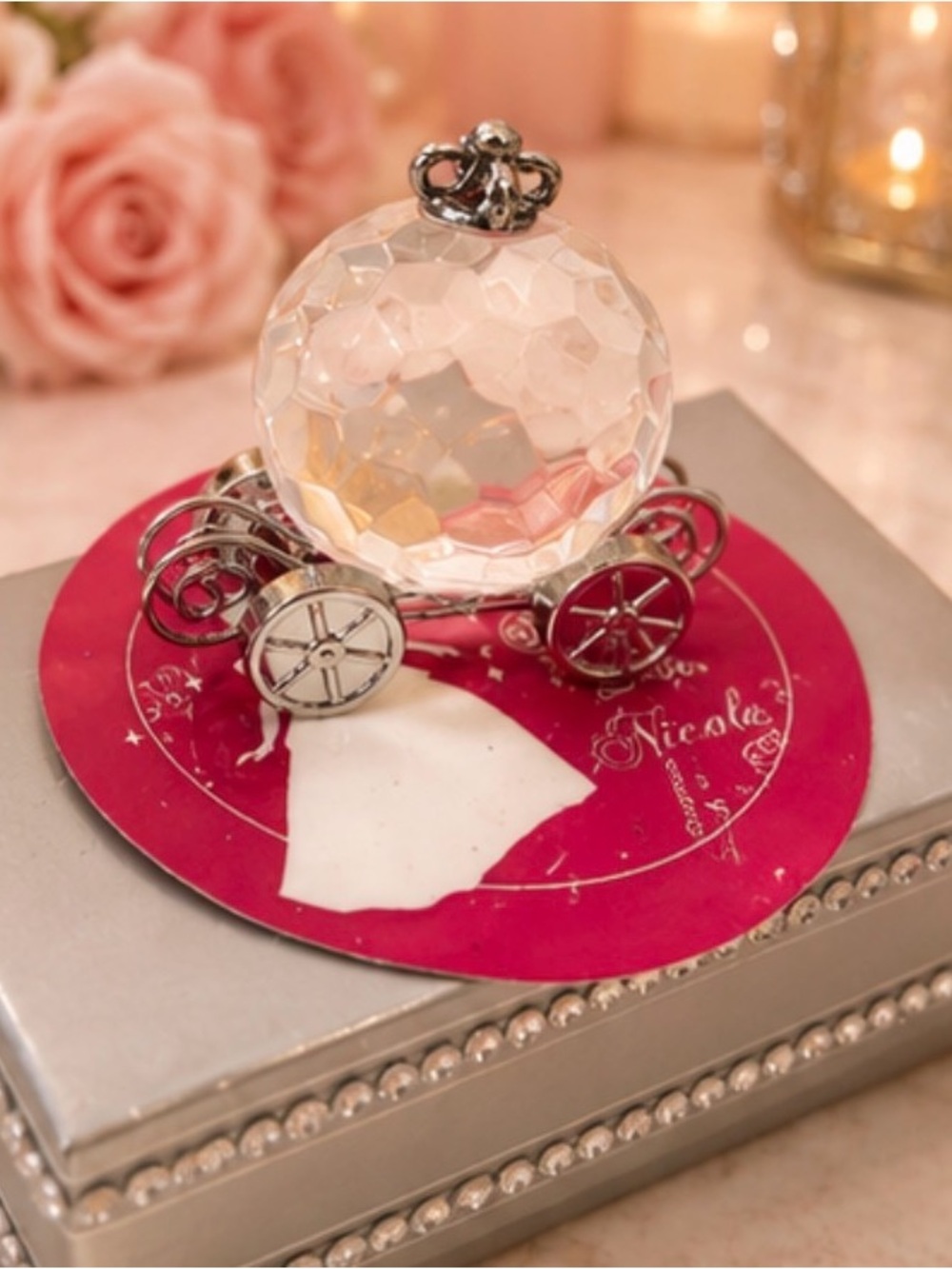 Crystal Carriage Decorative Figurine in Clear and Silver